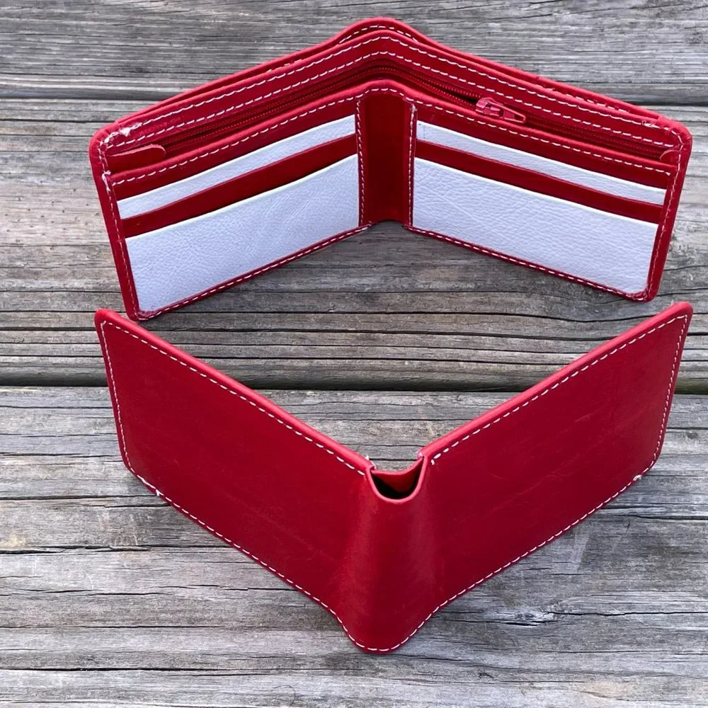 Cardholder Men Wallet RedWhite Leather Handmade Lot of 2 - Picture 13 of 14